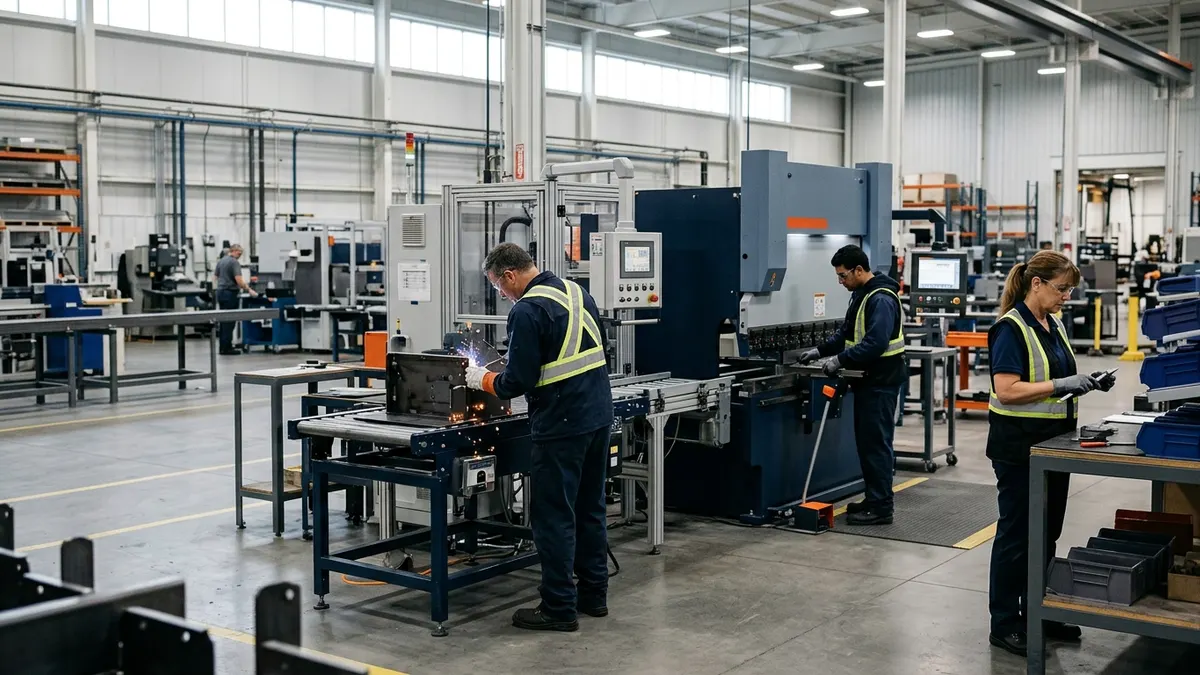 Inspectors examining products on a manufacturing production line