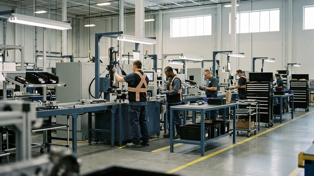 Inspectors examining products on a manufacturing production line