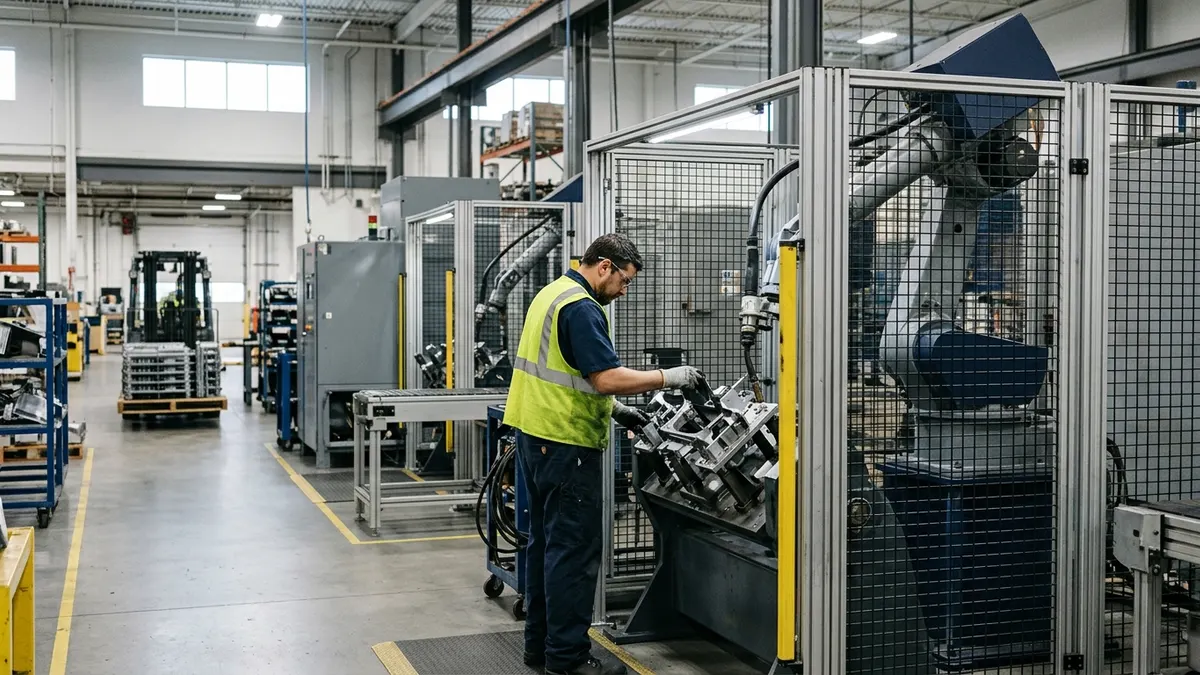 Robotic arms working on an automotive parts production line